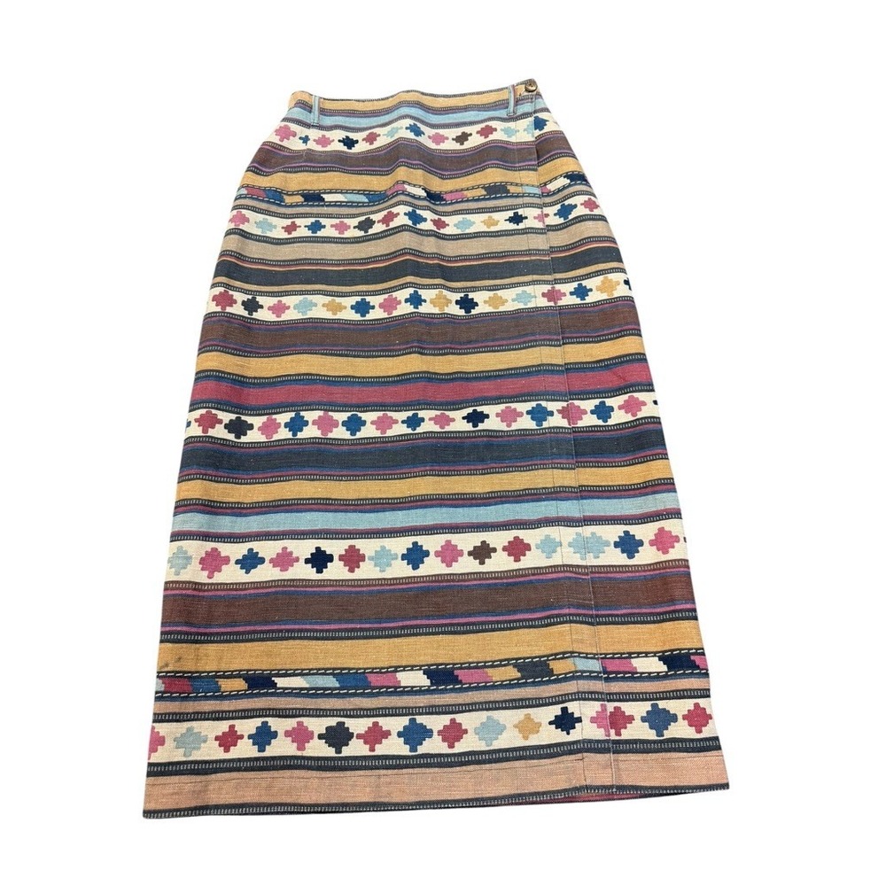 VTG Stripe Wrap Midi Skirt Tribal Cowgirl 12 RARE Aztec Barn Dance Dutton Ranch